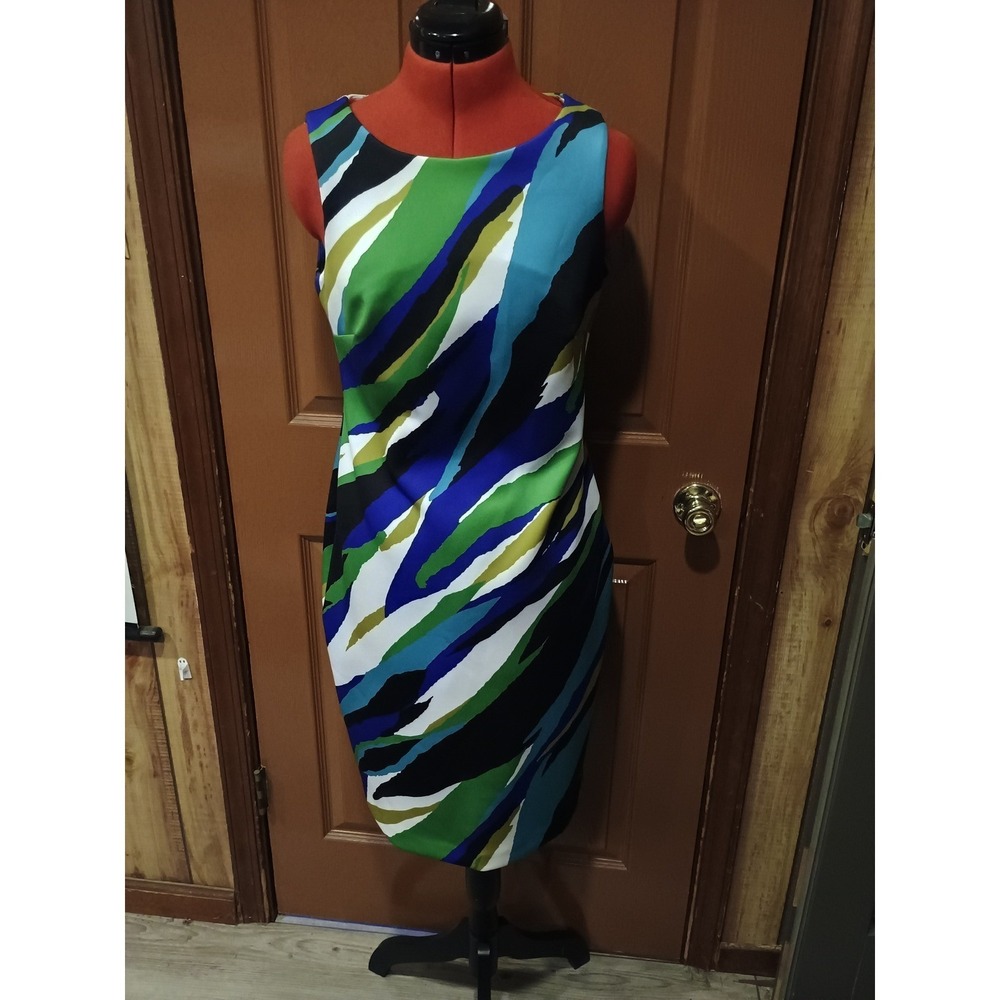2-Calvin Klein Sheath Dresses Womens sizes 4 & 8 Blue Green Striped Abstract Lot - Picture 8 of 13